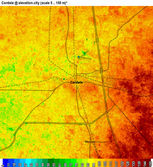 Zoom OUT 2x Cordele, United States elevation map