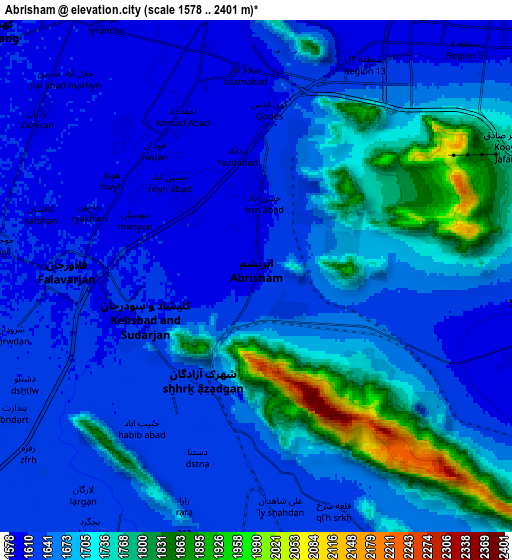 Zoom OUT 2x Abrīsham, Iran elevation map