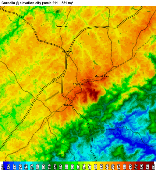 Zoom OUT 2x Cornelia, United States elevation map