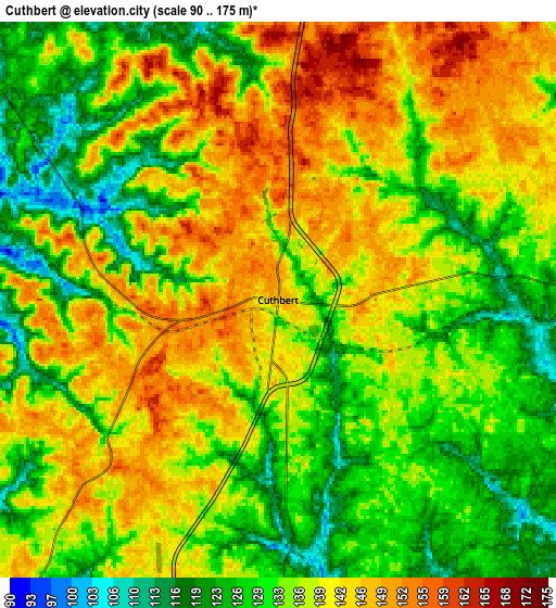 Zoom OUT 2x Cuthbert, United States elevation map