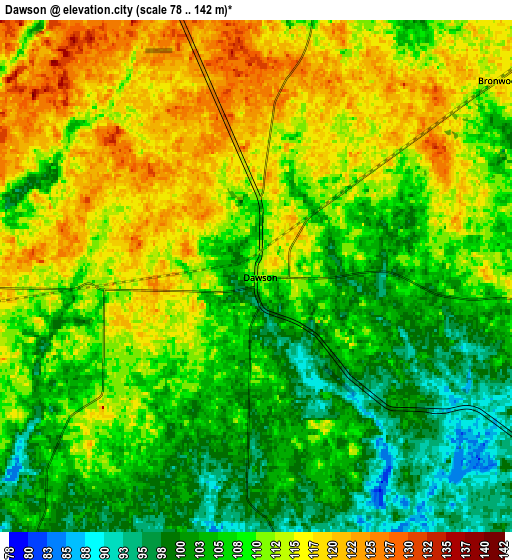 Zoom OUT 2x Dawson, United States elevation map