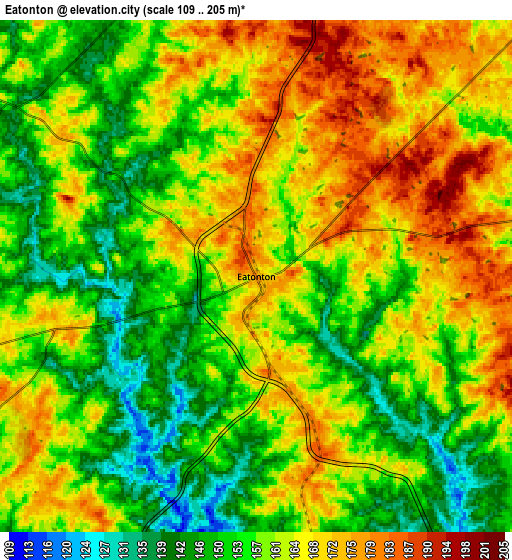 Zoom OUT 2x Eatonton, United States elevation map