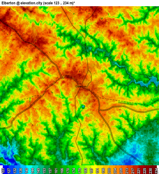 Zoom OUT 2x Elberton, United States elevation map