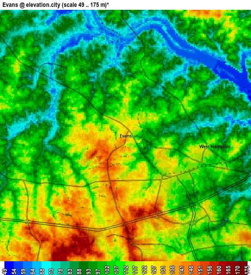 Zoom OUT 2x Evans, United States elevation map