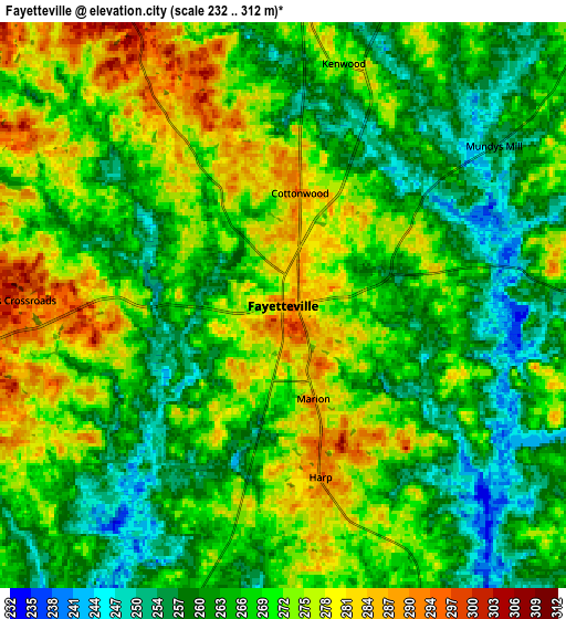 Zoom OUT 2x Fayetteville, United States elevation map