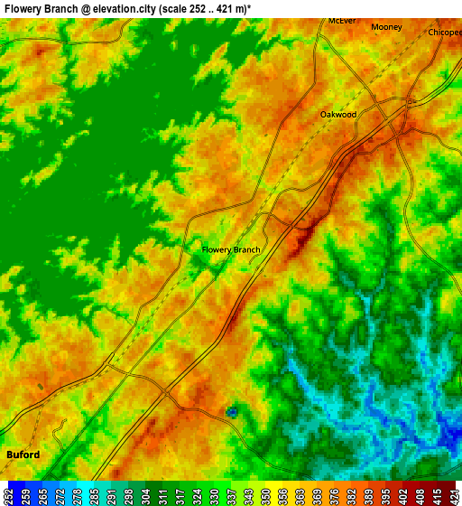 Zoom OUT 2x Flowery Branch, United States elevation map