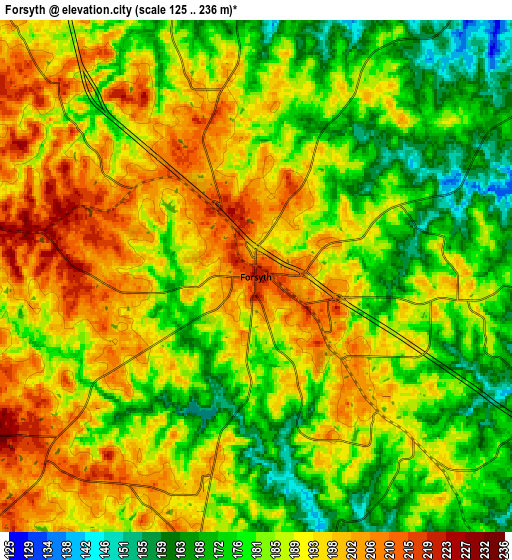 Zoom OUT 2x Forsyth, United States elevation map