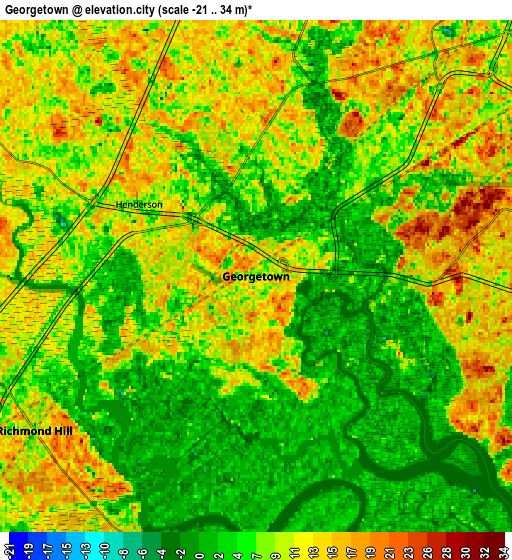 Zoom OUT 2x Georgetown, United States elevation map