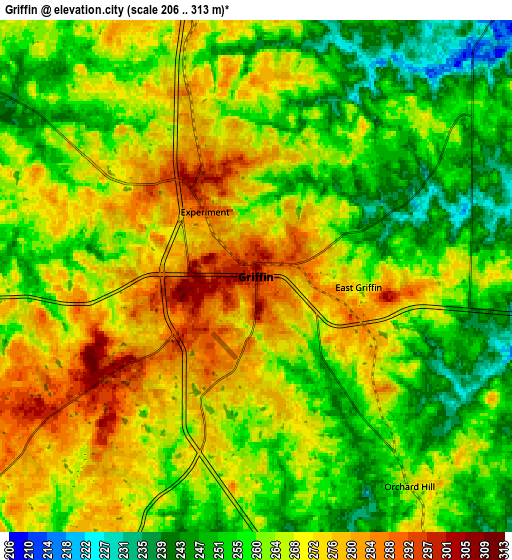 Zoom OUT 2x Griffin, United States elevation map