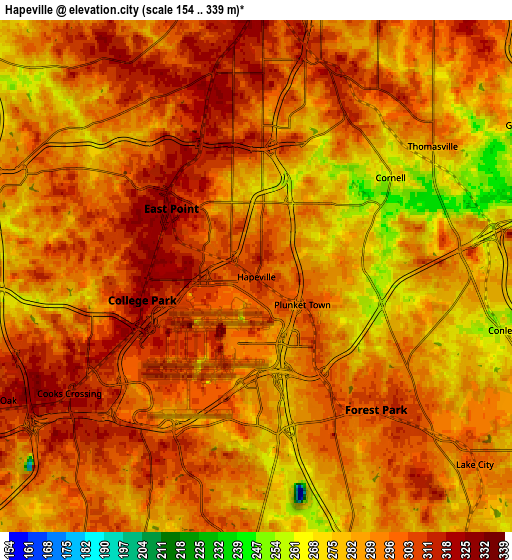 Zoom OUT 2x Hapeville, United States elevation map