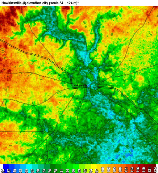 Zoom OUT 2x Hawkinsville, United States elevation map