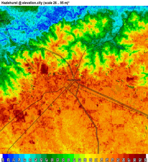 Zoom OUT 2x Hazlehurst, United States elevation map