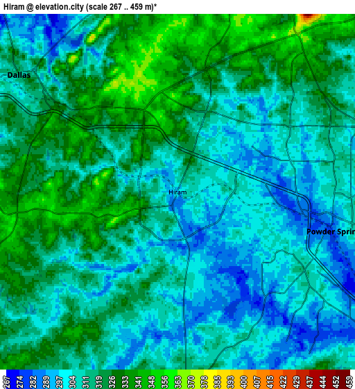 Zoom OUT 2x Hiram, United States elevation map