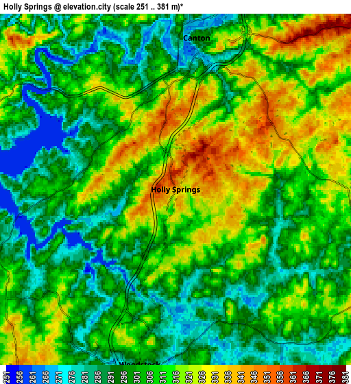 Zoom OUT 2x Holly Springs, United States elevation map