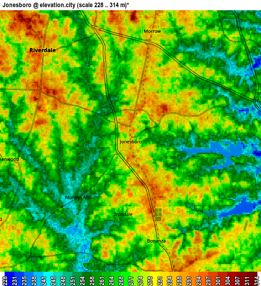 Zoom OUT 2x Jonesboro, United States elevation map