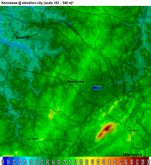 Zoom OUT 2x Kennesaw, United States elevation map