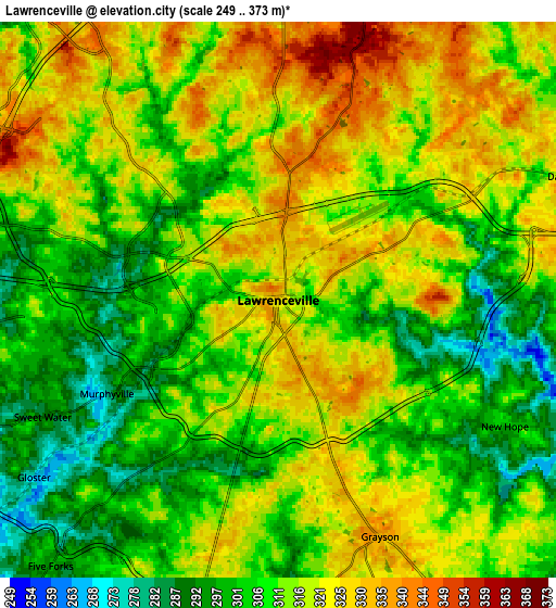 Zoom OUT 2x Lawrenceville, United States elevation map