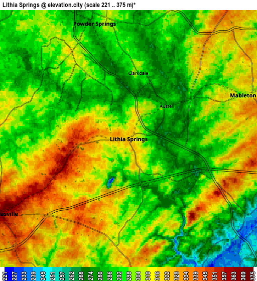 Zoom OUT 2x Lithia Springs, United States elevation map