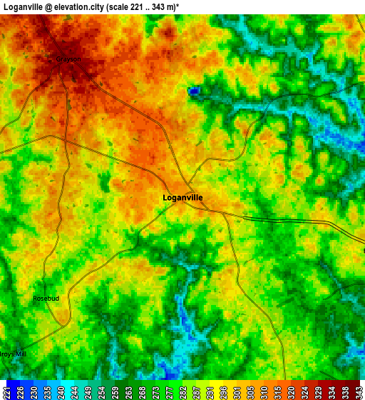 Zoom OUT 2x Loganville, United States elevation map