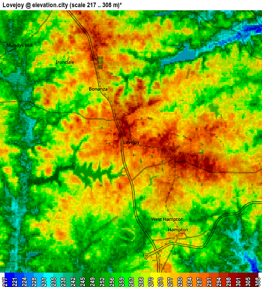 Zoom OUT 2x Lovejoy, United States elevation map