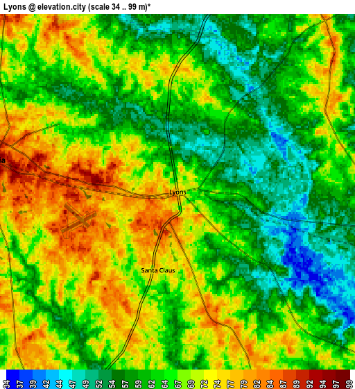 Zoom OUT 2x Lyons, United States elevation map