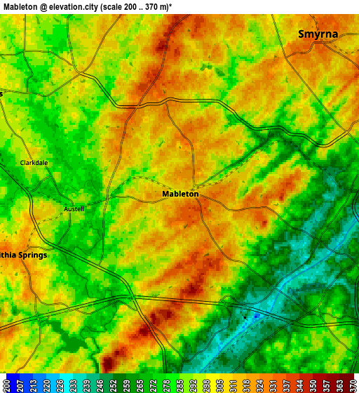 Zoom OUT 2x Mableton, United States elevation map