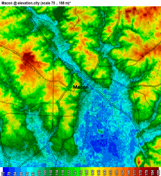 Zoom OUT 2x Macon, United States elevation map