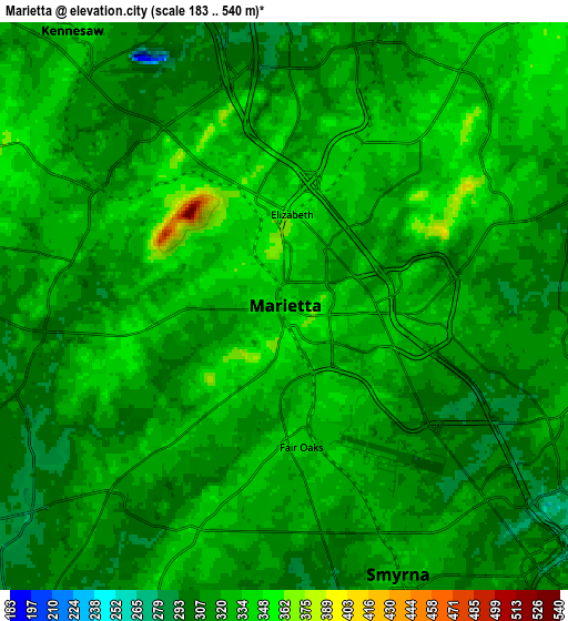 Zoom OUT 2x Marietta, United States elevation map
