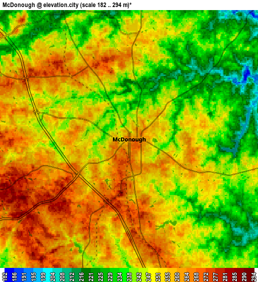 Zoom OUT 2x McDonough, United States elevation map