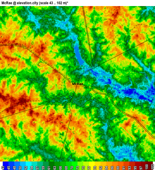 Zoom OUT 2x McRae, United States elevation map