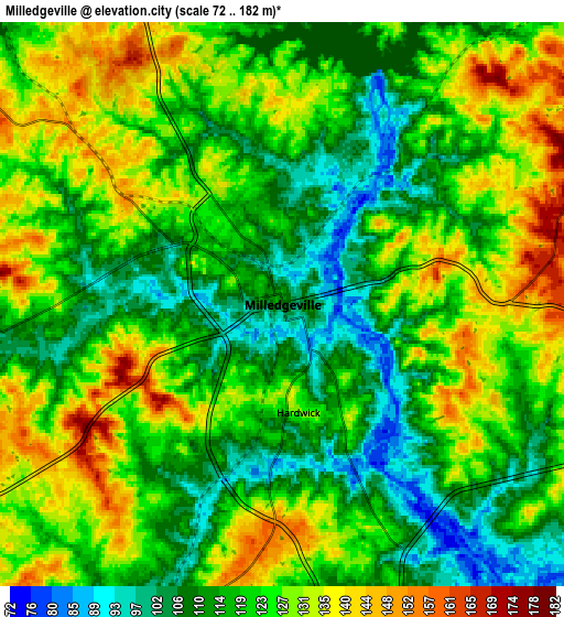 Zoom OUT 2x Milledgeville, United States elevation map