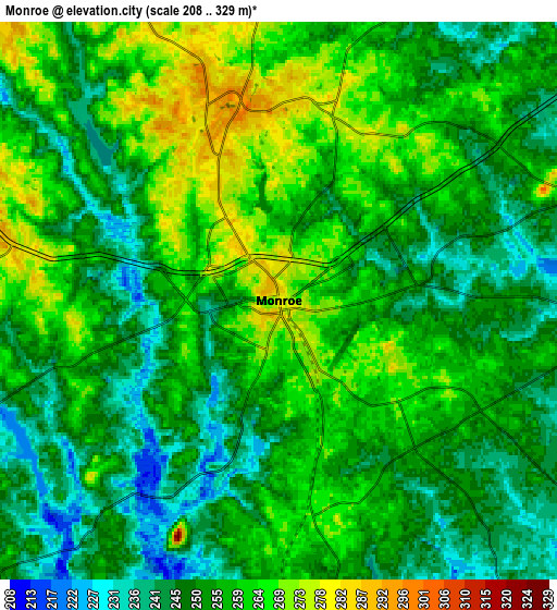 Zoom OUT 2x Monroe, United States elevation map