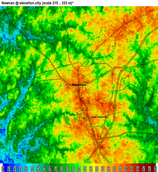 Zoom OUT 2x Newnan, United States elevation map