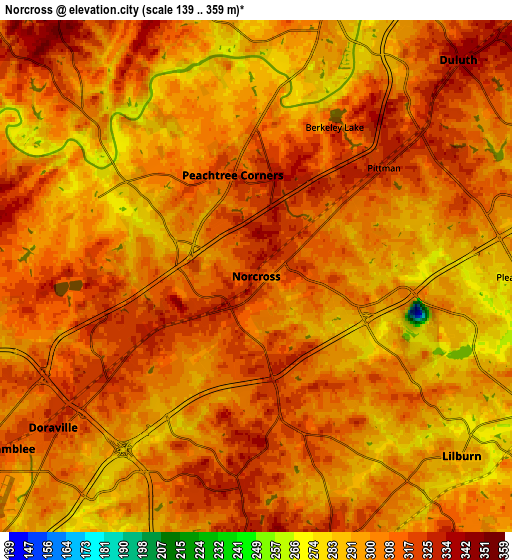 Zoom OUT 2x Norcross, United States elevation map