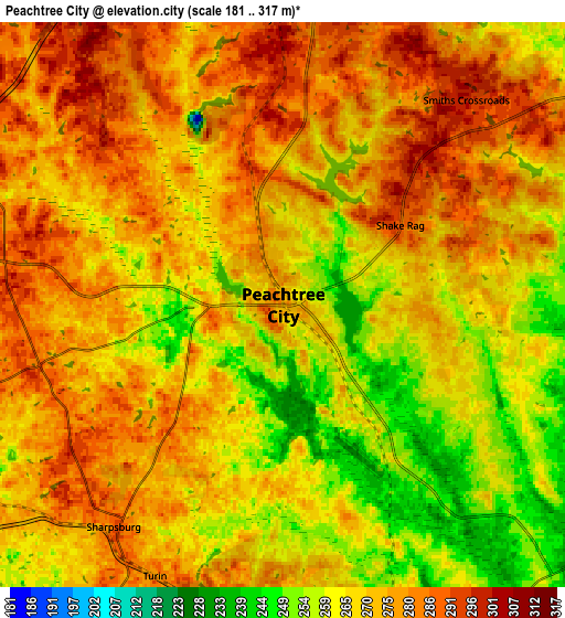 Zoom OUT 2x Peachtree City, United States elevation map