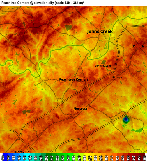 Zoom OUT 2x Peachtree Corners, United States elevation map