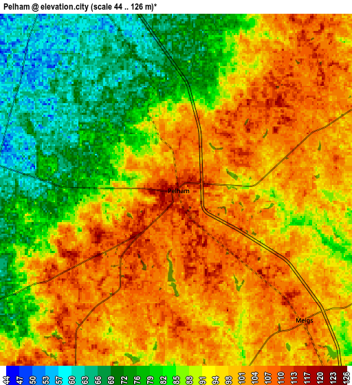 Zoom OUT 2x Pelham, United States elevation map