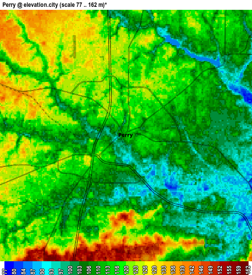 Zoom OUT 2x Perry, United States elevation map