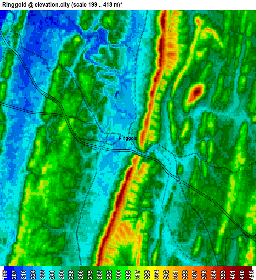 Zoom OUT 2x Ringgold, United States elevation map