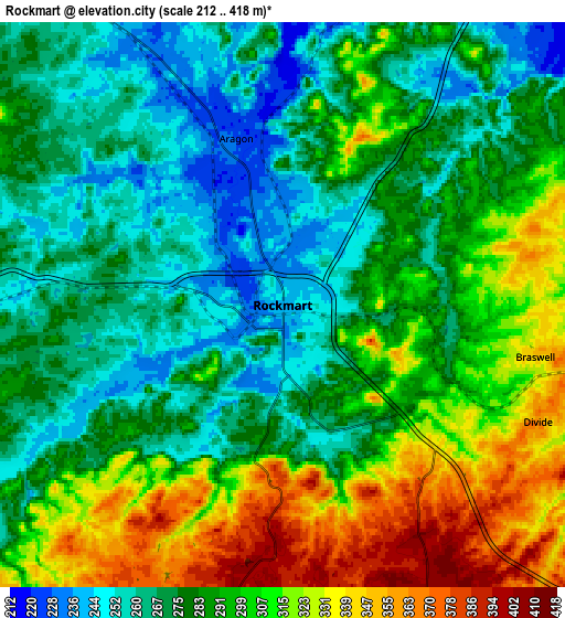 Zoom OUT 2x Rockmart, United States elevation map