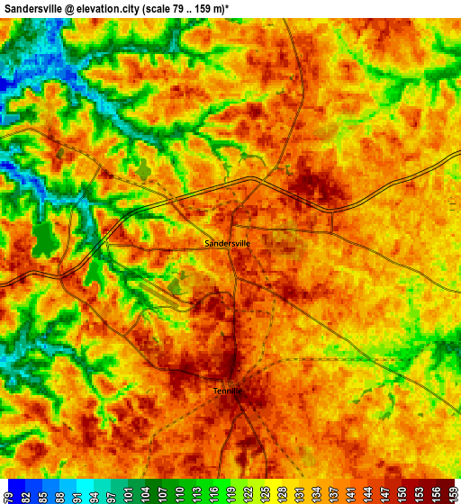 Zoom OUT 2x Sandersville, United States elevation map