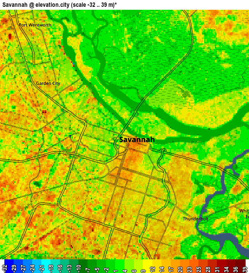 Zoom OUT 2x Savannah, United States elevation map