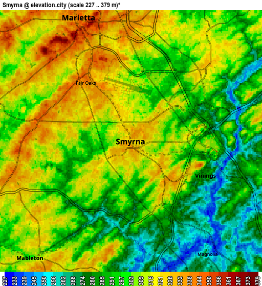 Zoom OUT 2x Smyrna, United States elevation map