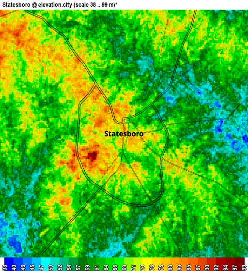 Zoom OUT 2x Statesboro, United States elevation map