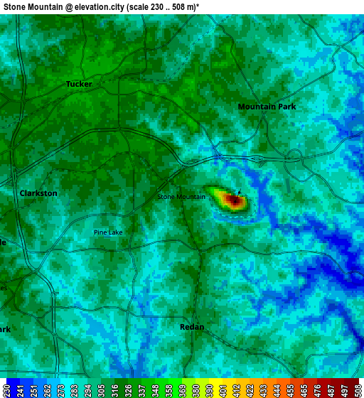 Zoom OUT 2x Stone Mountain, United States elevation map