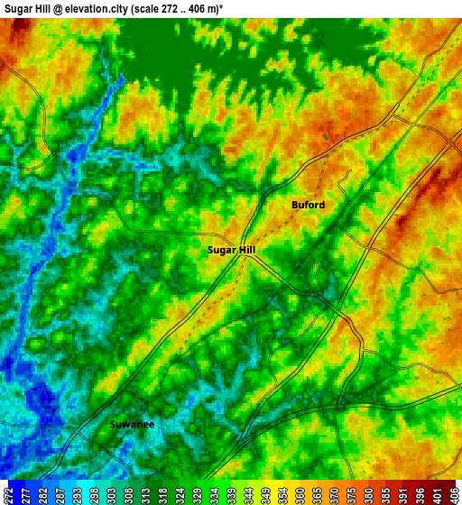 Zoom OUT 2x Sugar Hill, United States elevation map