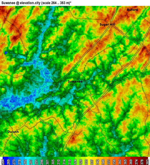 Zoom OUT 2x Suwanee, United States elevation map