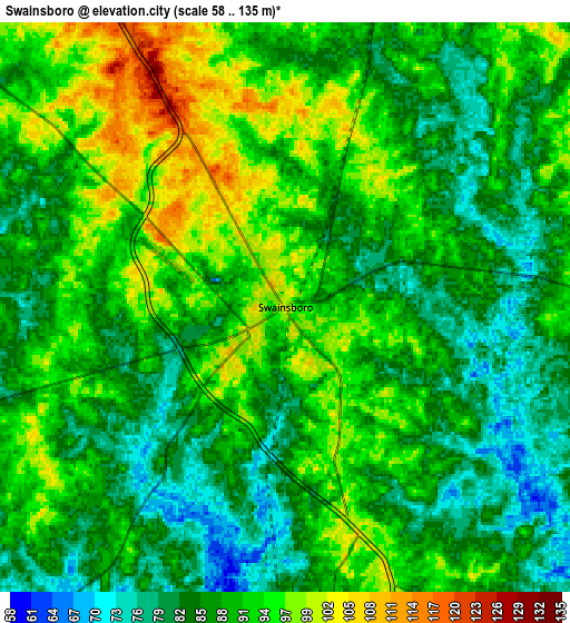 Zoom OUT 2x Swainsboro, United States elevation map