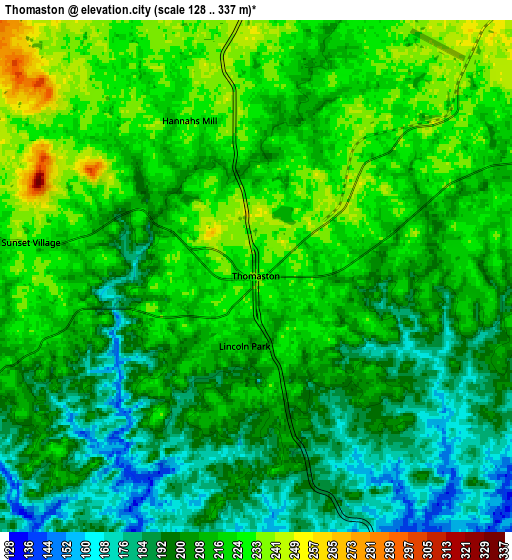 Zoom OUT 2x Thomaston, United States elevation map