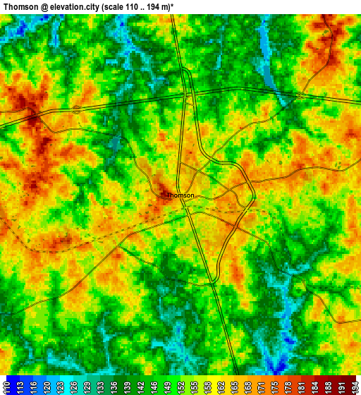 Zoom OUT 2x Thomson, United States elevation map